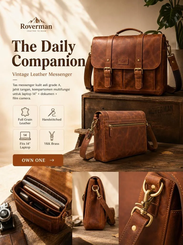 Vintage Leather Messenger Bag Multiview