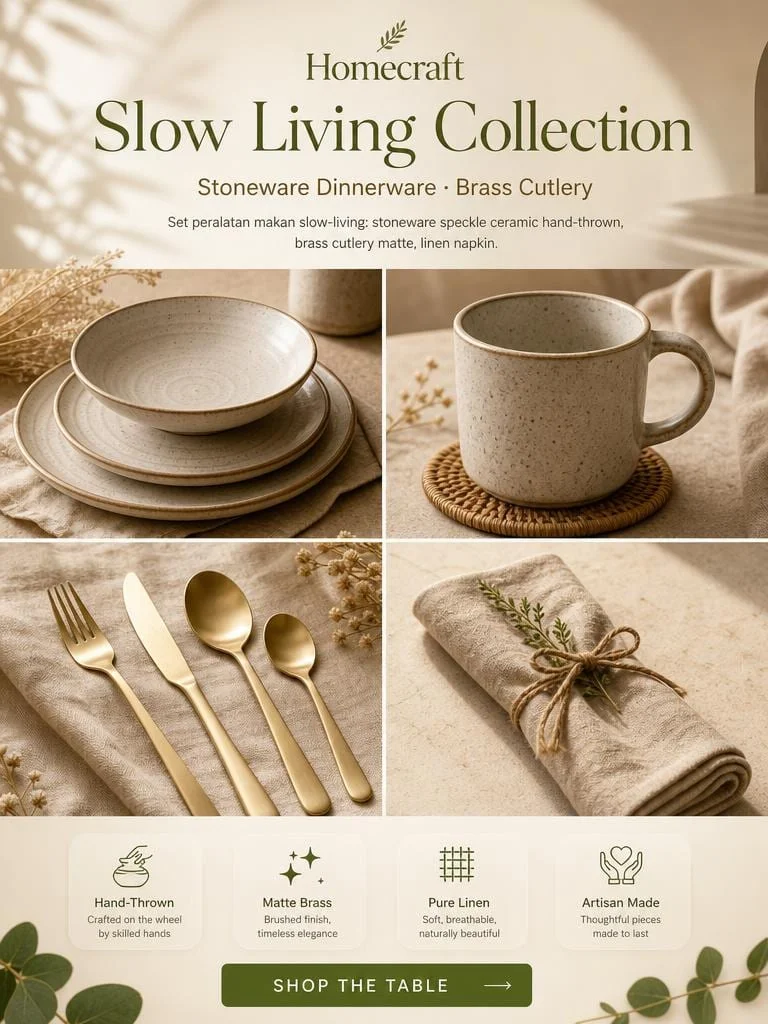 Slow Living Stoneware & Brass Cutlery